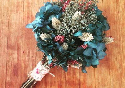 Blue bridal bouquet with preserved hydrangea