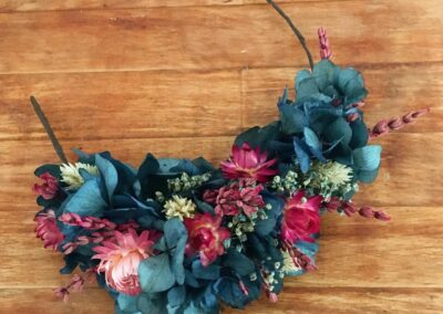 Blue headdress bouquet with preserved hydrangea